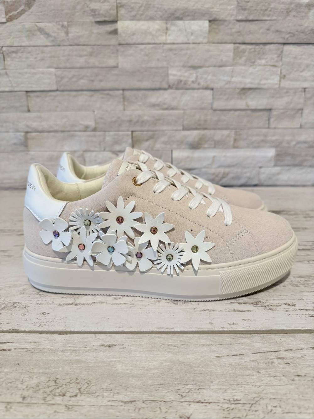 Kurt Geiger London Laney Flower Suede Platform Sneakers Bone Combo Sz 40.5 EU - Picture 3 of 14
